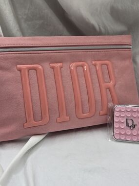 Dior Pink Cosmetic Bag + Suction Phone Holder Bundle Makeup Pouch